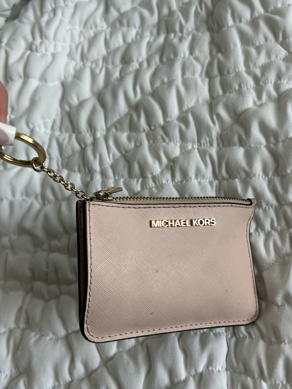 Michael Kors Pink Leather Key Pouch with Gold Hardware